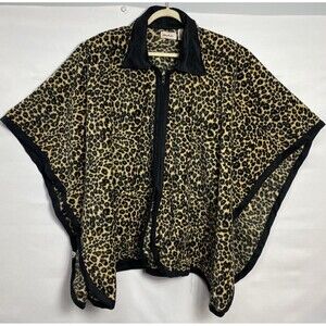 Le Moda pockets One Size Fleece Cape Cheetah shawl wrap coat zip poncho top